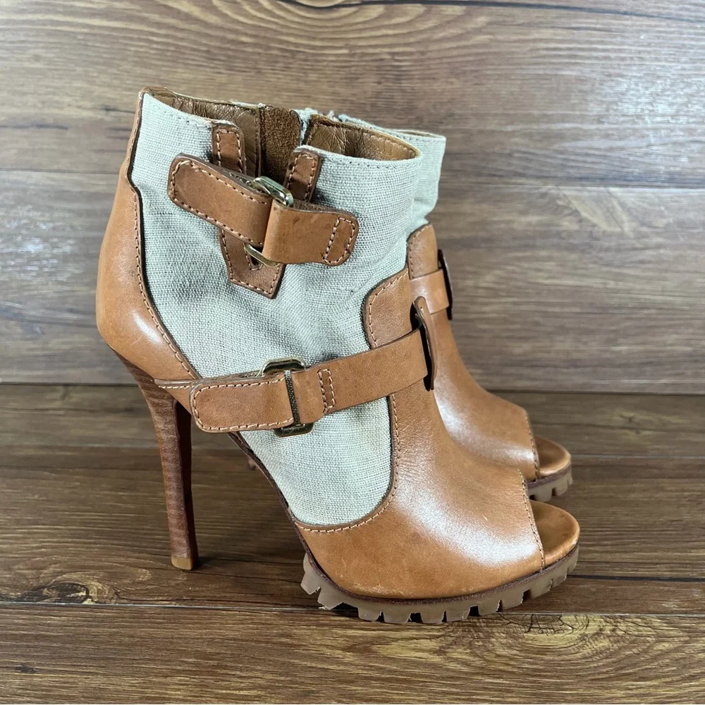 TORY‎ BURCH “Oren” Heels Peep Toe Shoes Women’s Size 7.5 Leather